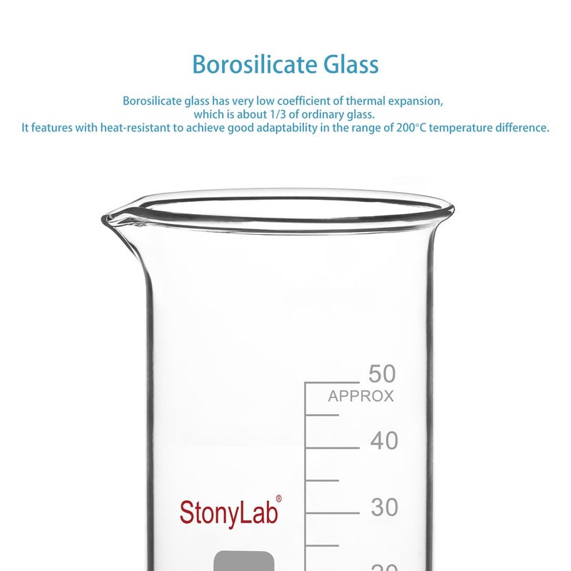 stonylab كوب زجاجي، عبوة واحدة من زجاج البورسليكات، كوب طويل مدرج مع فوهة صب، 50 مل - Image 4